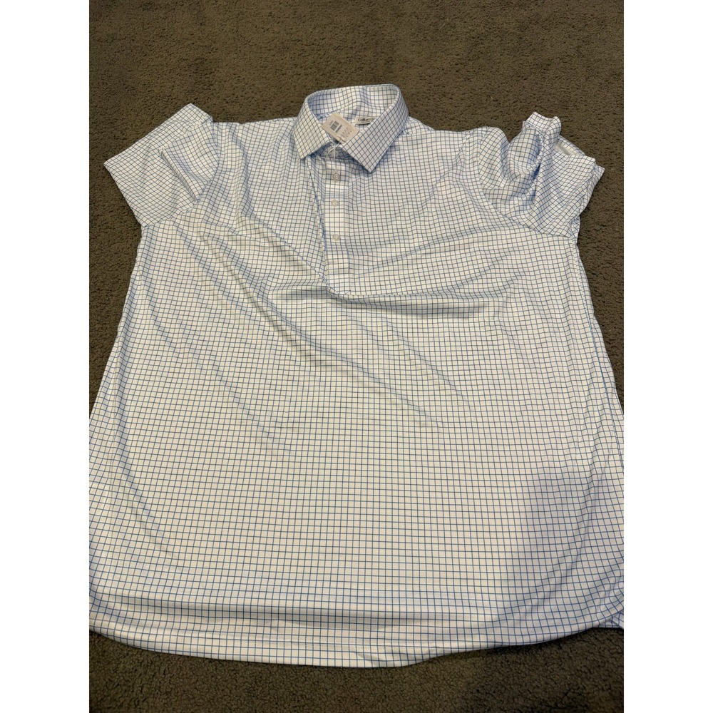 Collars And Co Mens Short Sleeve Square Blue White Polo Size 2XL Relaxed 2XL